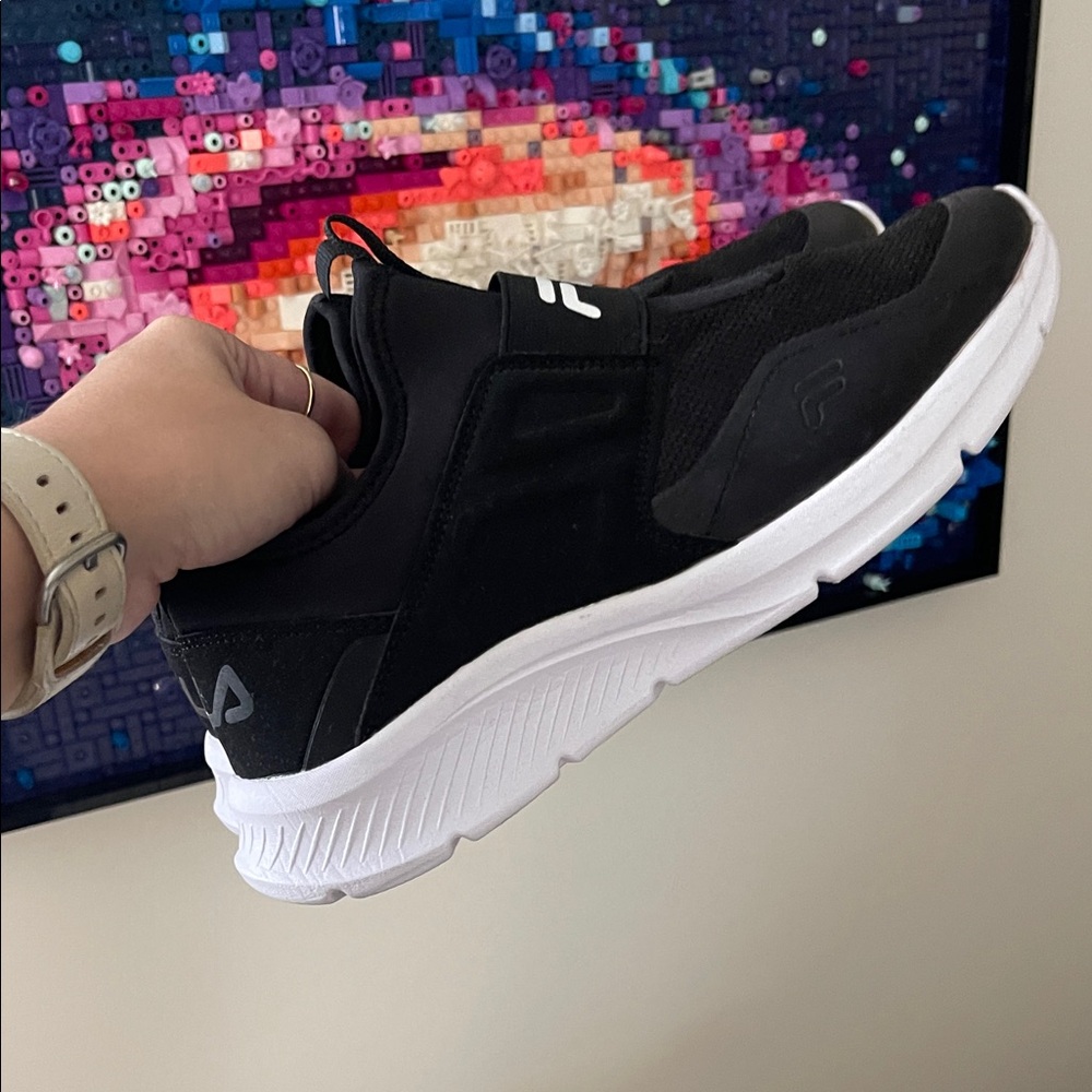 Fila Black and White Slip-On Sneakers